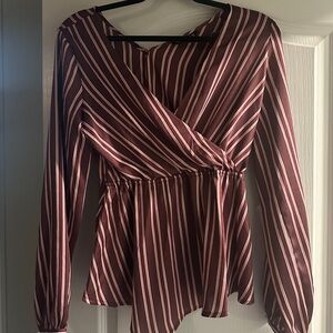 Express Burgundy and White Striped Blouse
